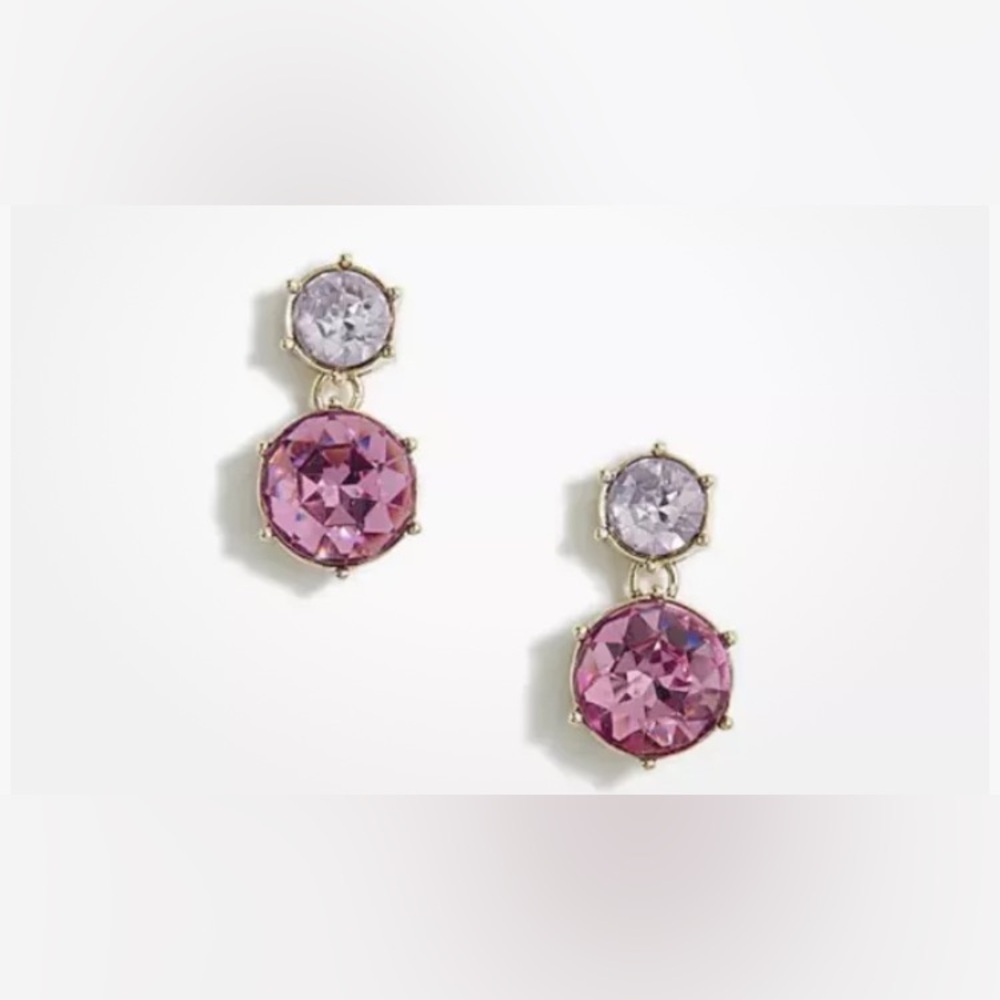 J. Crew - NEW-Crystal Gem Drop Earrings Purple Multi Gold Plated Hypoallergenic